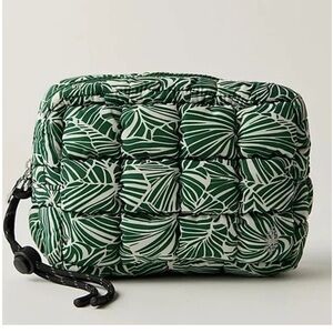 Free People Printed Green and White Quilted Pouch Case New